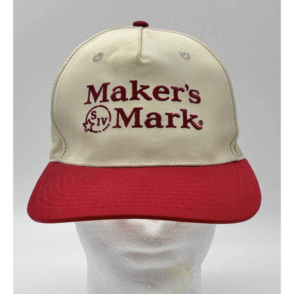 Maker's Mark Bourbon Snapback Hat Red Cream Embroidered Logo Cap